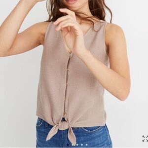 Madewell Taupe Tie Front Button Down Tank